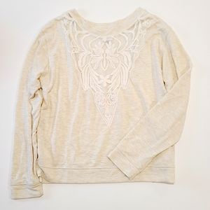 Knox Rose Cream Lace Front Long Sleeve Top EUC